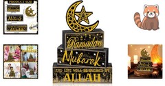 Charming 4 Wooden Ramadan Decorations: Eid Mubarak Table Decor for All Occasions