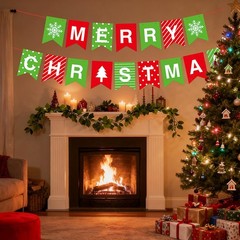 Merry Christmas Banner Red Green 5.1 inches x 7 inches,