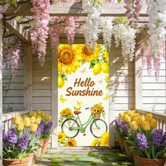 Spring Door Covers, Sunflower & Lemon Banner, 35.4×70.86in Polyester, Spring …