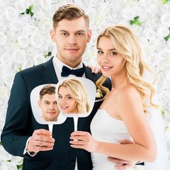 10 Pcs Big Head Cutout Custom Wedding Fan Props Cutout on a Stick Photo Party…