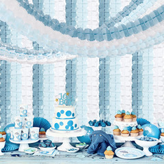 Light Dusty-Blue White Party Decorations – 12Pcs Streamers-Garland Baby Boy Show