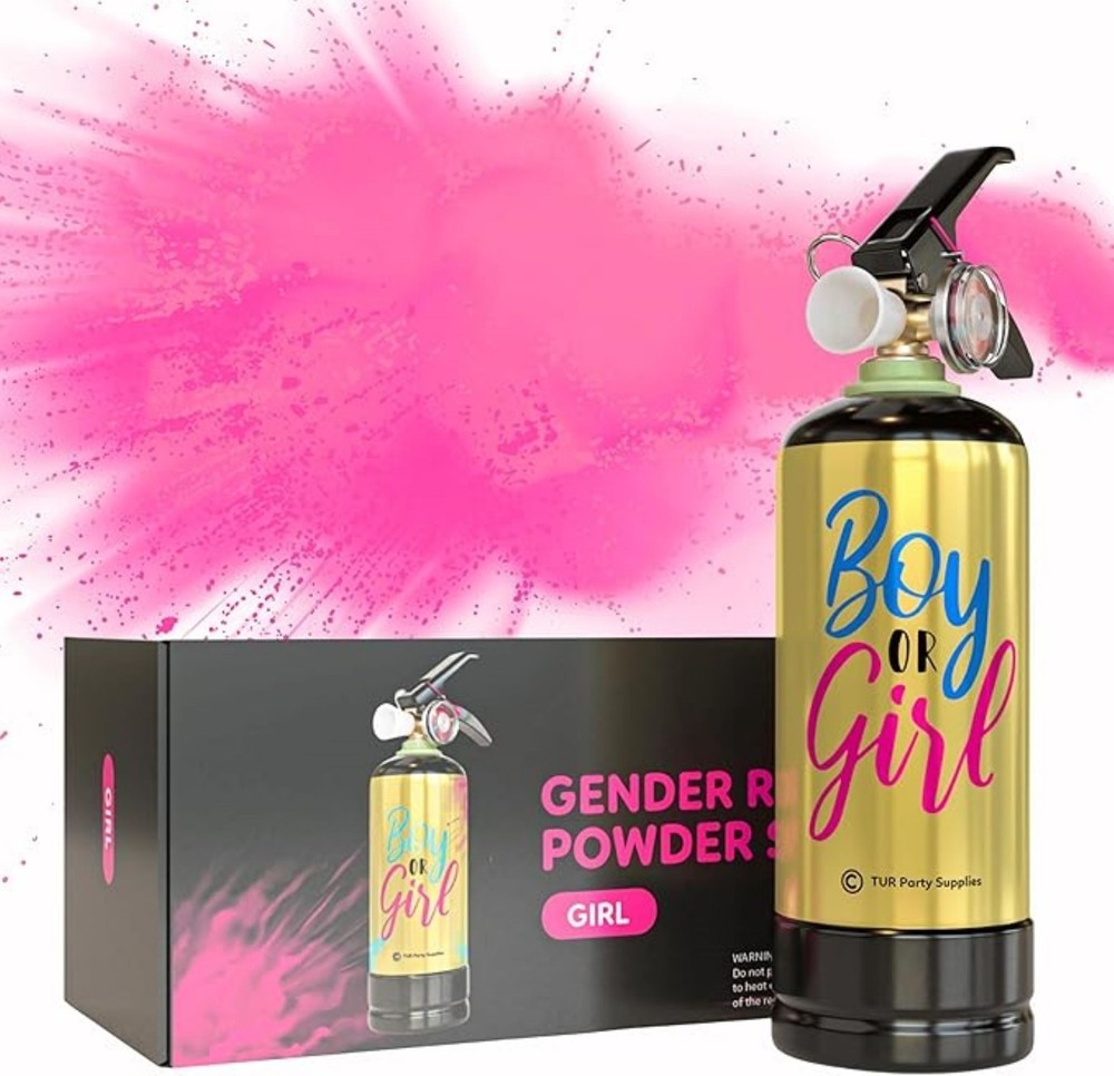 Pink Baby Gender Reveal Fire Extinguisher – Eco-Friendly Powder Spray