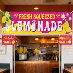 Lemonade Stand Supplies – 3 Pcs Pink Fresh Squeezed Banner & Signs 3×10 ft Outdo