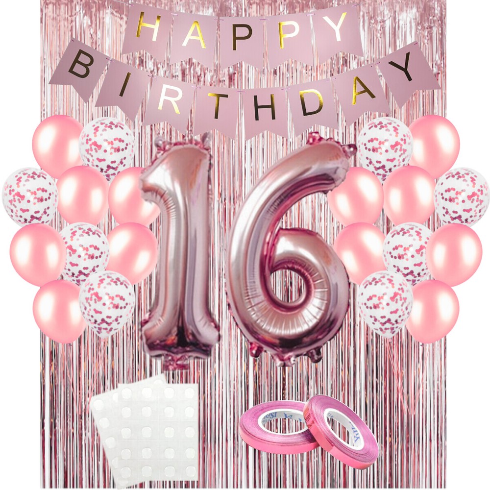 16th Birthday Party Decorations Bundle Large Number Balloon Banner Confetti Pack