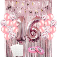 16th Birthday Party Decorations Bundle Large Number Balloon Banner Confetti Pack