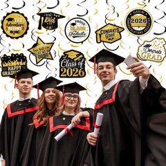30 Pcs Graduation Decorations 2026 Graduation Hanging Swirls Gold Foil Paper …