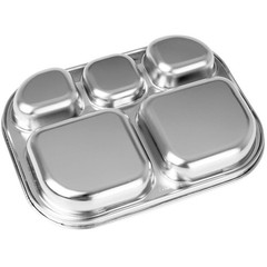 DleDan Stainless Steel Divided Plates Tray, 5 Section, Kids 2 pack, Silver