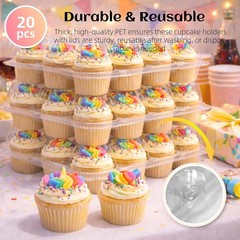 (12 Count x 20 Sets Plastic Cupcake Containers with Liners, Clear Cupcake Hol…