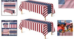 Patriotic American Flag Plastic Tablecloth 54×108 Inches for 4th of July Memo…