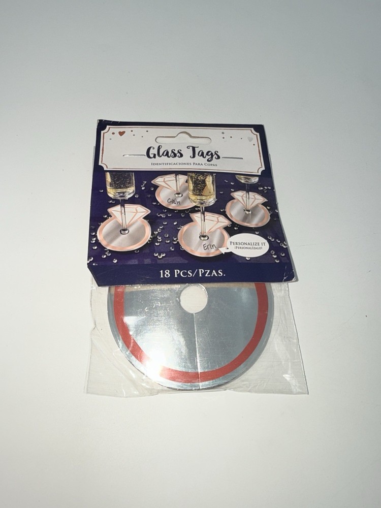 Bride Wedding Engagement Ring Bridal Shower Party Decoration Glass Tags 18 Pcs