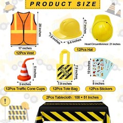 62 Piece Construction Birthday Party Supplies Set Kids Construction Dress Up Set