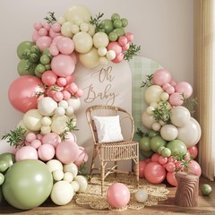 Sage Green Pink Yellow Pastel Balloon Arch Kit, 124Pcs Dusty Blush Macaron Ye…