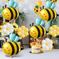 8 Pcs Bee and Daisy Balloons Set – 4 Bumble Bee & 4 Flower Mylar Foil Balloon…