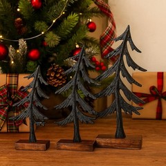 3 PCS Black Metal Christmas Tree Centerpieces Wood Base 7/10.6/13 Inch