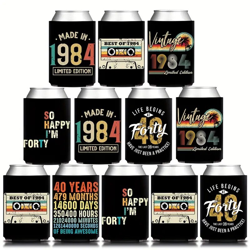 12 x 1984 Vintage Retro 40th Birthday Can Cooler Sleeves Party Celebration Gift