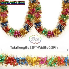 33Ft Christmas Tinsel Garland Shiny Thick Tinsel Decor Xmas Tree Colourful 2