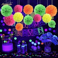 Blacklight Party Decorations – 12 PCS Fluorescent Neon Tissue Paper Pom Poms …