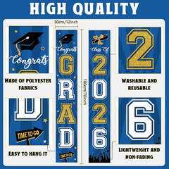 Graduation Banner 2026 Graduation Decorations Blue and Gold Grad Banner Porch Si