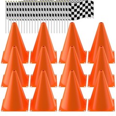 Traffic Cones with Racing Checkered Flags-8 Traffic Cones With Hole on Top, 1…