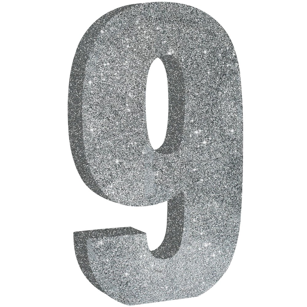 1 PCS 7.8 Inch Silver Glitter Number 9 Wooden Table Centerpiece Decor Digit