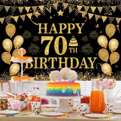70th Decorations Happy 70th Banner for Men Black Gold 70 Years Party Decorati…