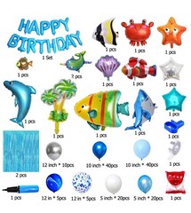 176 PCS Ocean Blue Happy Birthday Party Balloons with Pump Under the Sea