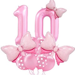 Pink Birthday Balloons, Bow Balloons Pink 10 Balloon Number 40 Inch, 10th Bir…