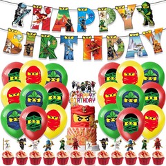 Ninjago Theme Birthday Party Supplies Set Banner Balloon Cake Topper for Kids