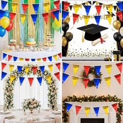 40M/130FT Gold Blue Red Glitter Triangle Pennant Banner Flag Metallic Bunting…