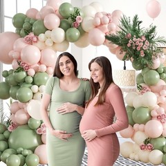 Pink and Green Balloon Arch Kit with Sand White Sage Green and Pink Balloons …