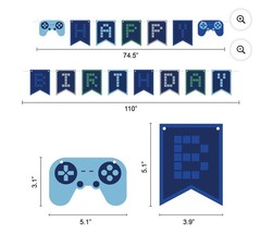 Video Game Party Decor Lot Controller Banner Happy Birthday Cupcake Toppers Set