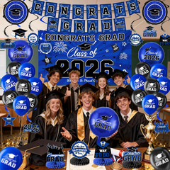 Graduation Decorations 2026-Blue and Black Graduation Party Decorations Supplies