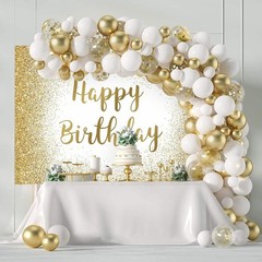 Mocsicka Happy Birthday Backdrop – Gold Glitter Sweet 16 Photo Backdrop for W…