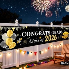Black And Gold Graduation Backdrop 200X40Cm Polyester Fabric 2026 Banners