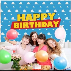Birthday Party Backdrop Blue White Yellow Red Cloud Pattern 7x5ft Decoration