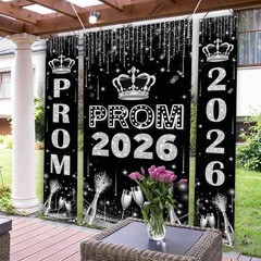 3PCS Prom Send Off Decorations Banner Prom Door Porch Sign Decorations 2026 Blac