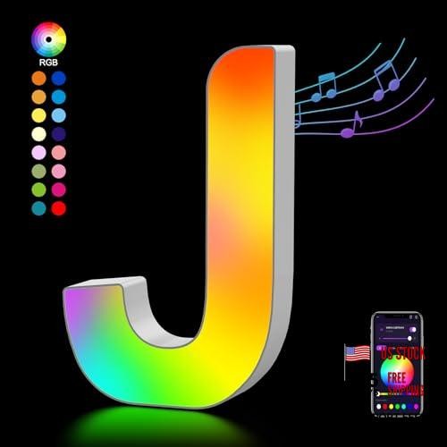 Light Up Letters LED Letter – Marquee Letters Music Sync Color Change Letter-J