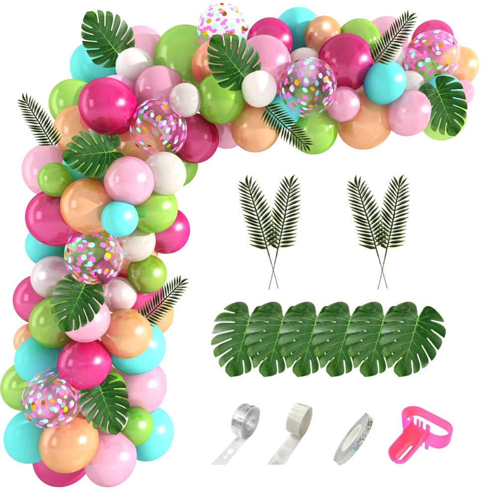 151PCS Tropical Balloons Arch Garland Kit, Green Hot Pink Confetti Latex Ball…