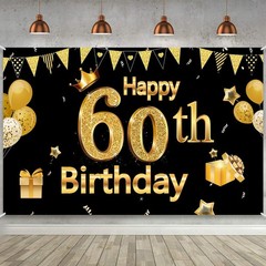 Chic 60th Birthday Party Banner – Large Black and Gold Decor, 72.8 x 43.3 Inch