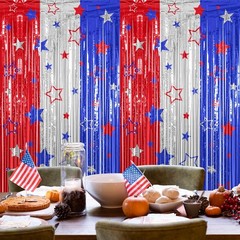 Vibrant Red, Silver & Blue Foil Streamer Backdrop – Perfect for Independence Day