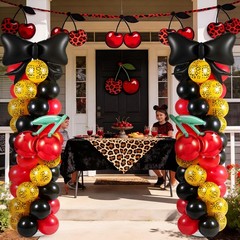 2 Sets 165 Pcs Cheetah Print Cherry Balloon Column Kit with Red Black Leopard…