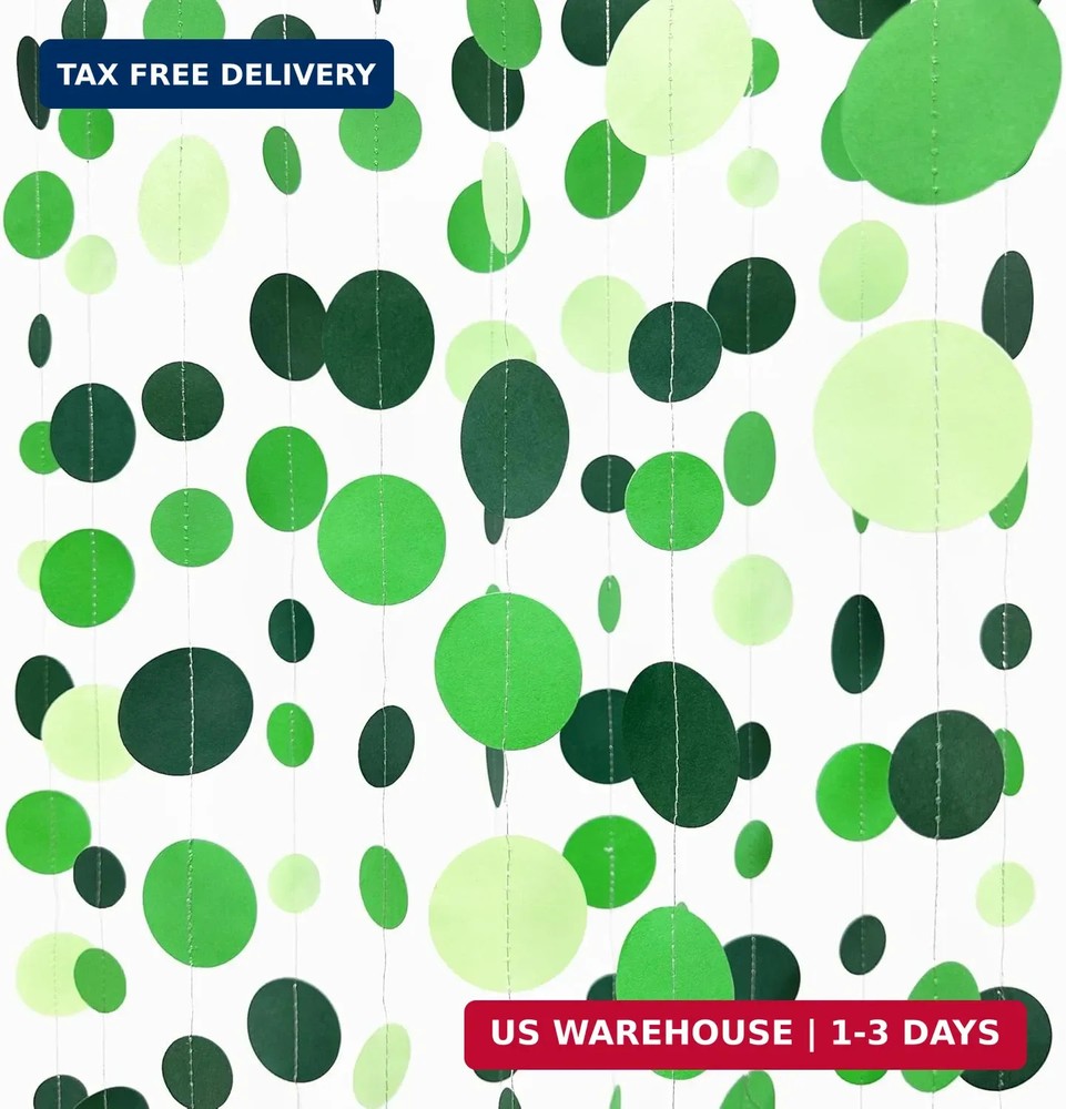 Green Party Decorations Ombre Green Circle Dots Garland Hanging Paper Polka Dot