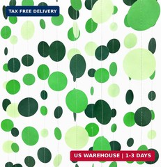 Green Party Decorations Ombre Green Circle Dots Garland Hanging Paper Polka Dot