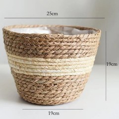 Lined Seagrass Wicker Basket Set 3 pcs 18cm 22cm 25cm for Indoor Outdoor Plants