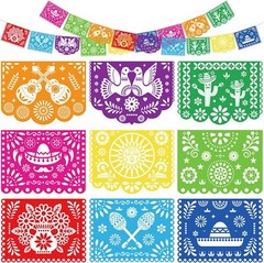 18 FT Cinco De Mayo Party Decorations, Fiesta Banner with 9 Plastic Papel Picado