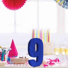 1 PCS 7.8 Inch Blue Glitter Number 9 Wooden Table Centerpiece Birthday Decor