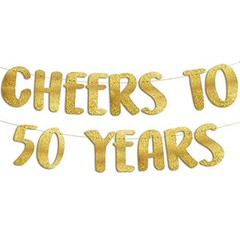 Pre-Strung Cheers to 50 Years Glitter Banner – 50th Birthday and Gold