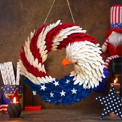 Charming Wood Patriotic Eagle Wreath – 17 Inch 4th of July Door Decor