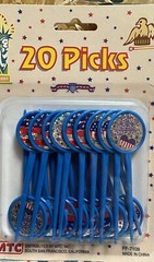 Patriotic Plastic Picks With Laser Sticker Round Blue, 20ea Package New Sealed