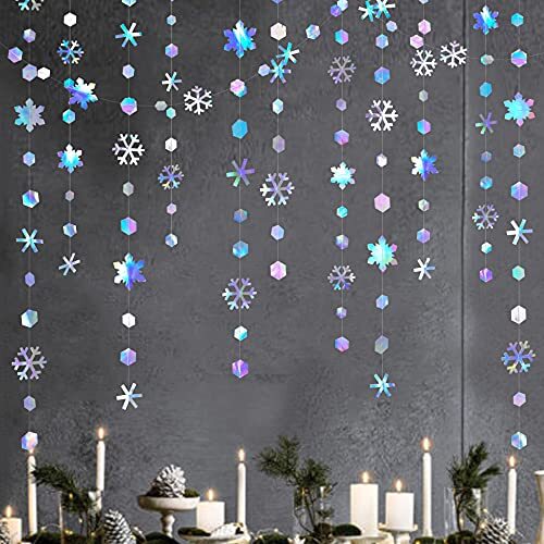 Clearance 52Ft Winter Wonderland Party Decoration Iridescent Snowflake Garlan…